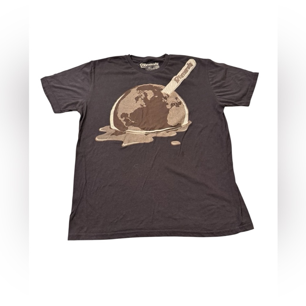 77Humanity | Graphic Short Sleeve T-Shirt with Earth Melt Design - Brown/Tan
